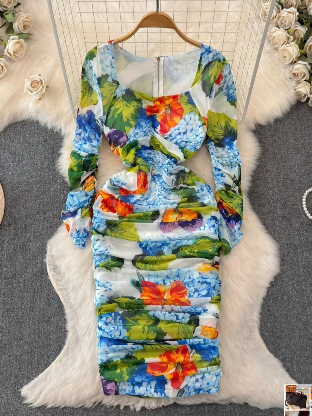 Women Bodycon Dresses Square Collar Long Sleeve Dress SA251