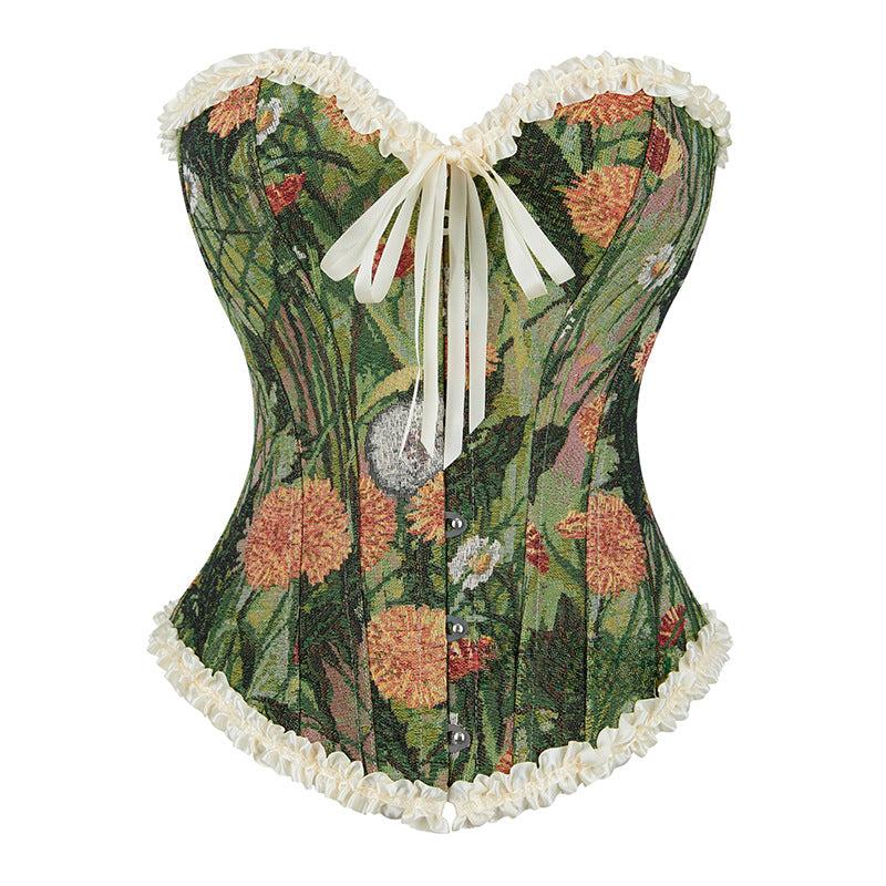 Oil Painting Pattern Lace Fishbone Top 69A666