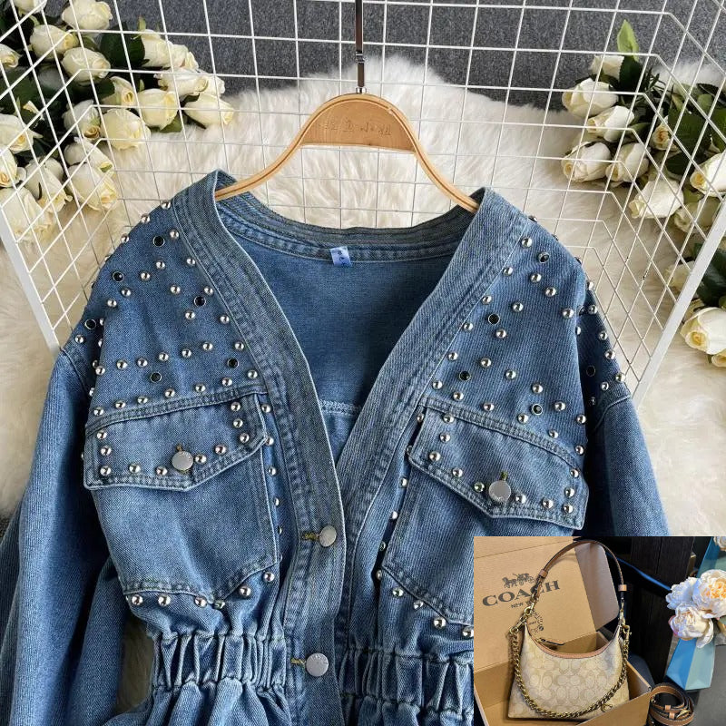 Vintage Loose Casual V Neck Women Denim Coat SA276