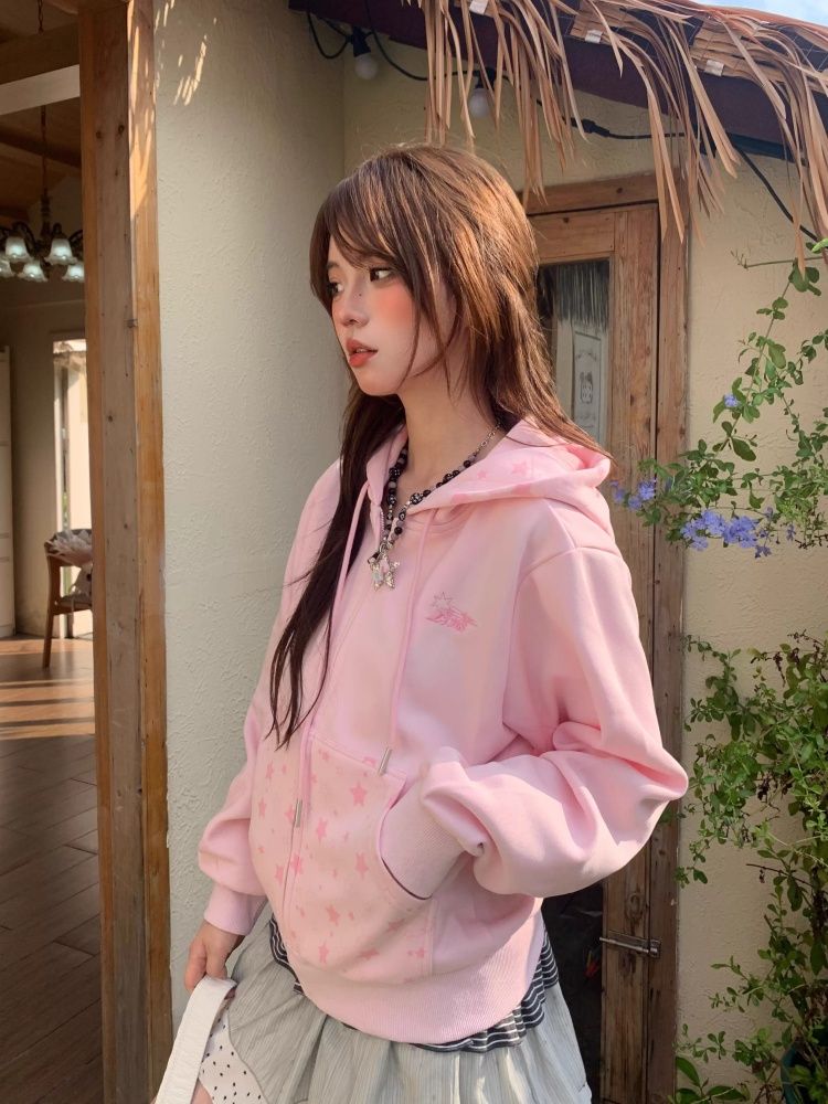 Star Print Hooded Cardigan SAB097
