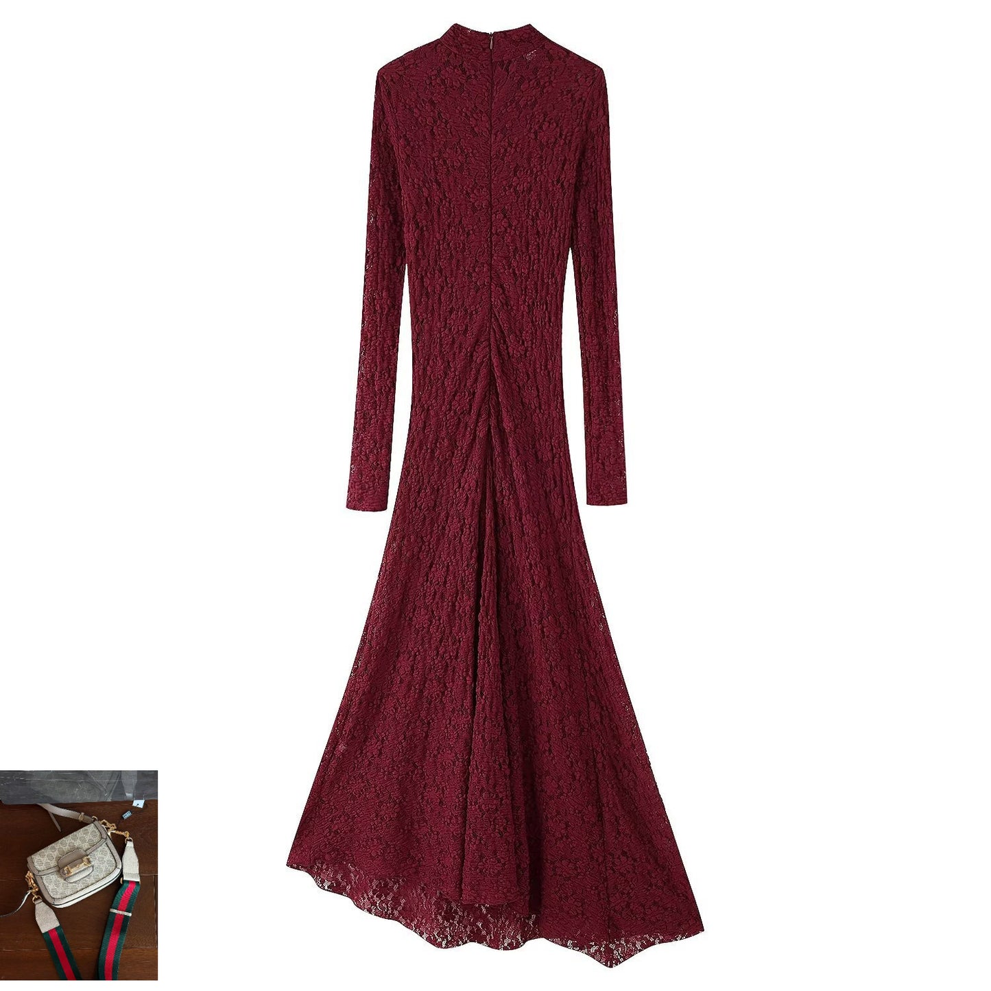 Lace Embellished Turtleneck Long-sleeved Dress SA418