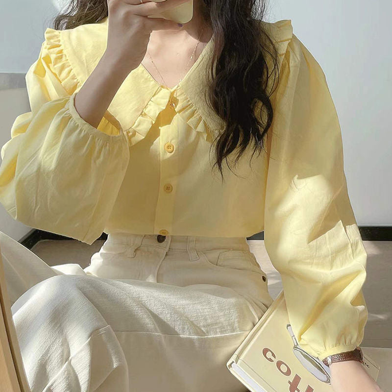 Milk Yellow Long-sleeved Shirt Woman 69A751