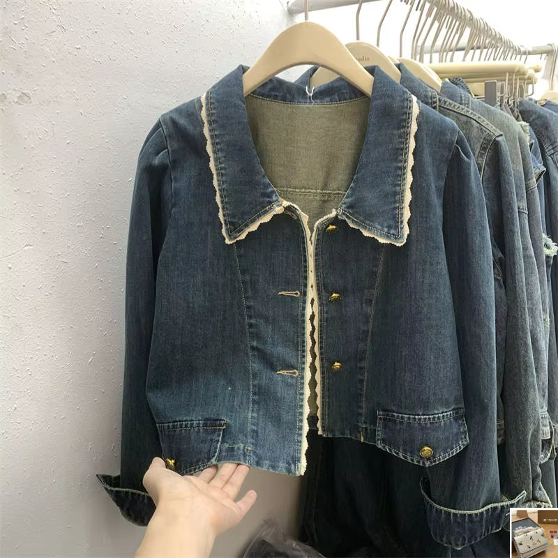 Lace Patchwork Vintage Denim Jacket SA208