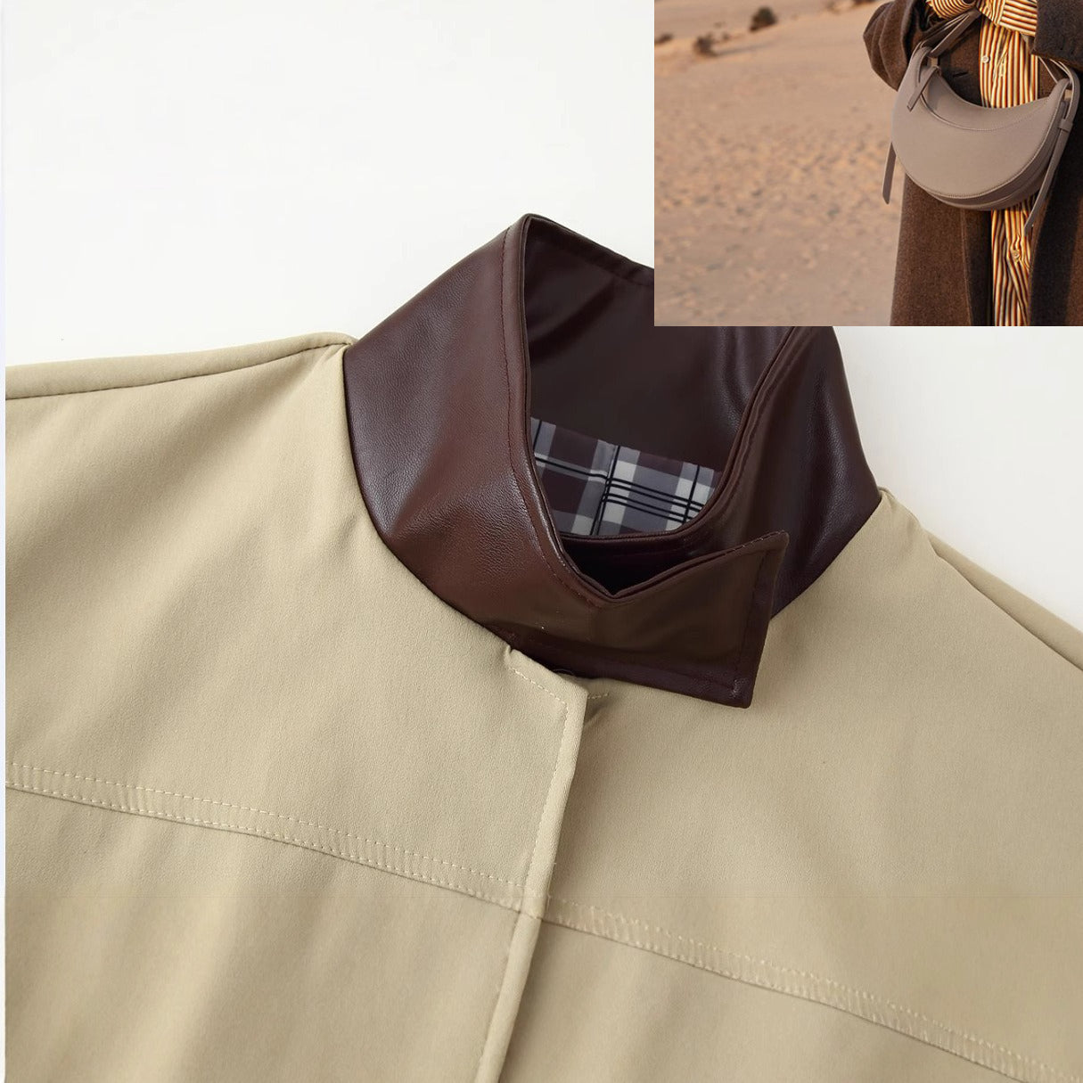 Color Matching Plaid Splicing Jacket Trench Coat SA424