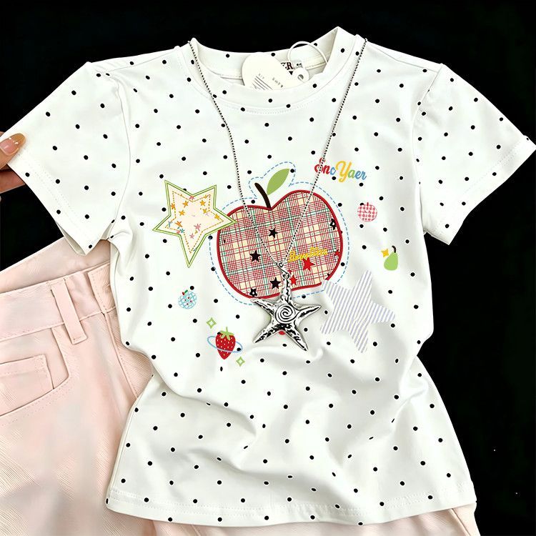 Polka Dot Cartoon Print Short-sleeved T-shirt SA937
