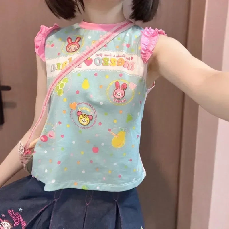 O-neck Ruffles Sleeveless Crop Top SA162