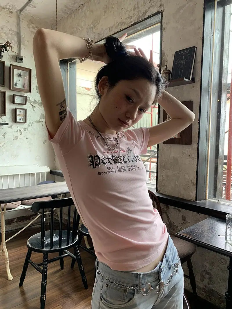 Vintage Letter Print Short Sleeve Print T shirts SA173/SA174/SA175/SA176