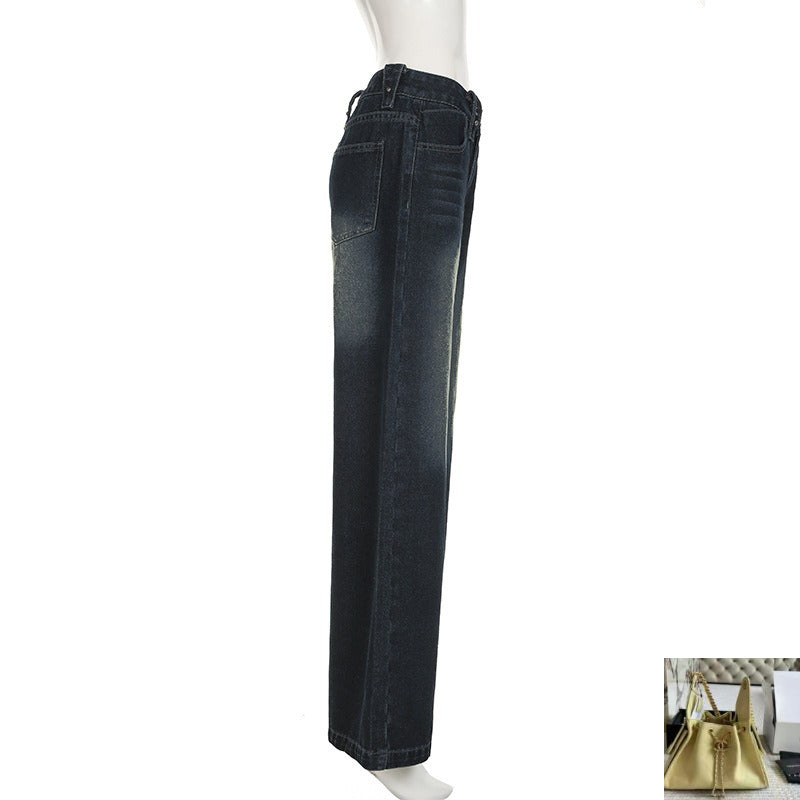 High Waist Wash Gradual Change Straight Jeans SA396