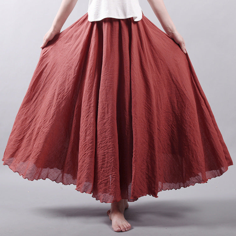 Cotton and Linen A-shaped Skirt Female 69A690