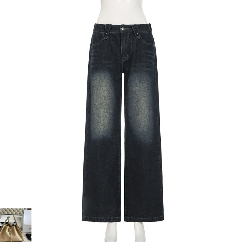 High Waist Wash Gradual Change Straight Jeans SA396