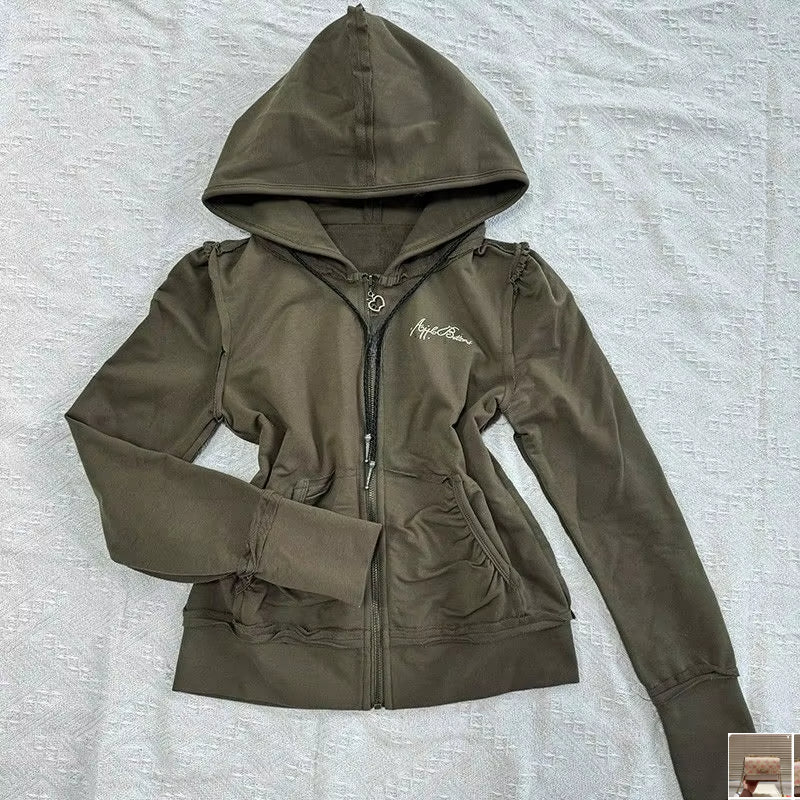 American Vintage Slim Fit Olive Green Printed Hooded SA233
