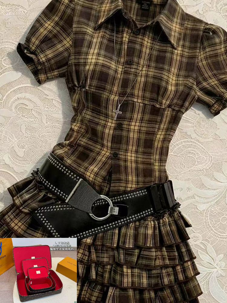 Plaid Top + Skirt Two-piece Set for Women Summer SAB184