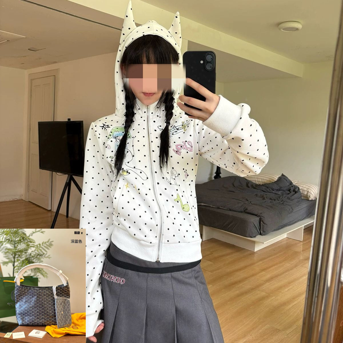 Cartoon Girl Polka Dot Print Hooded Sweater SA663