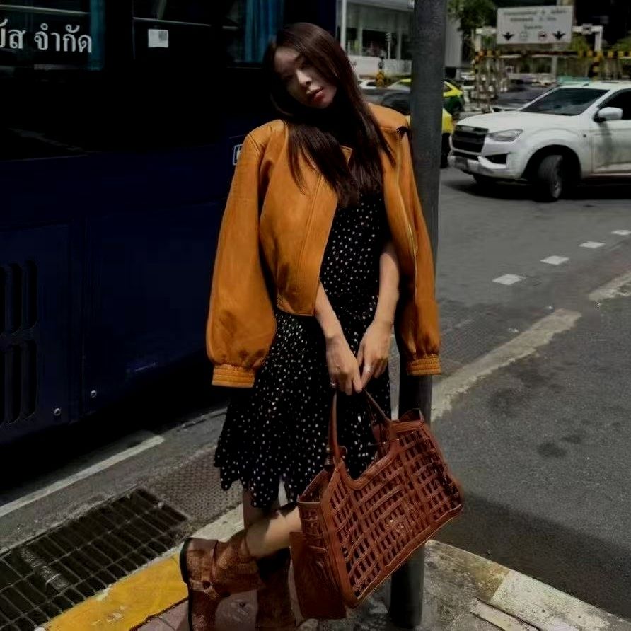 Orange Leather Jacket SAB041