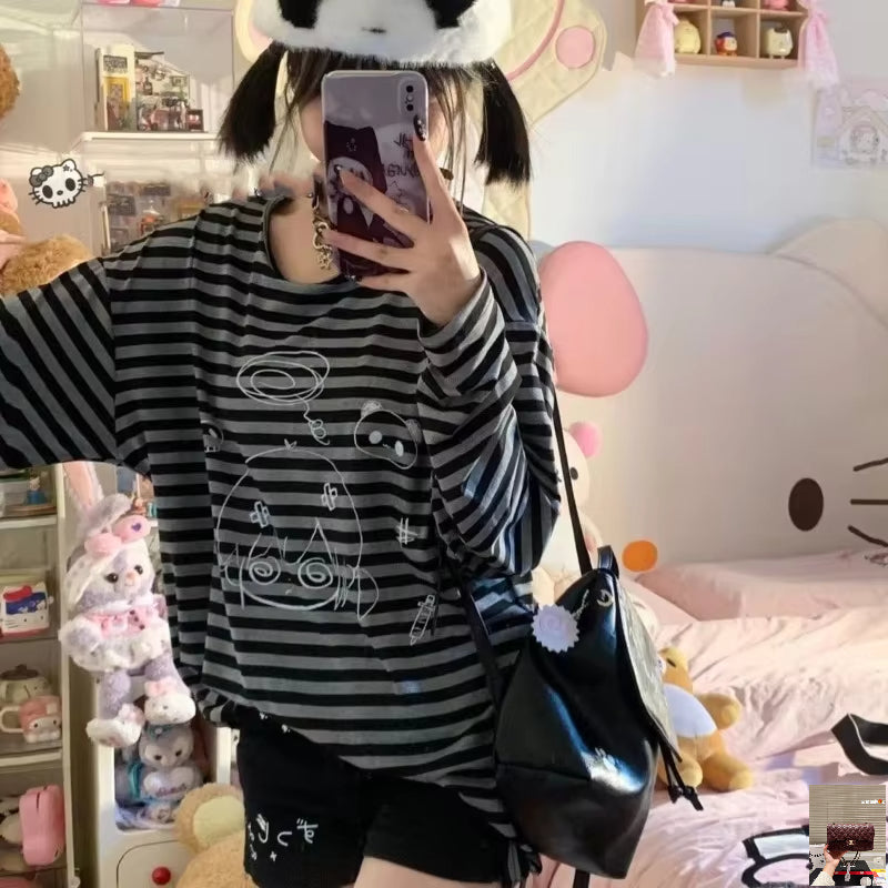 All Match Harajuku Streetwear Striped Lazy Japan Shirts SA158