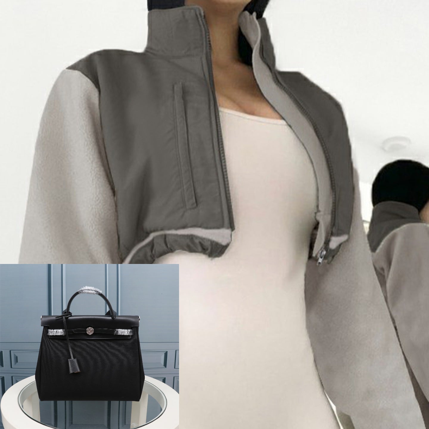 Contrast Color Drawstring Short Jacket SA513