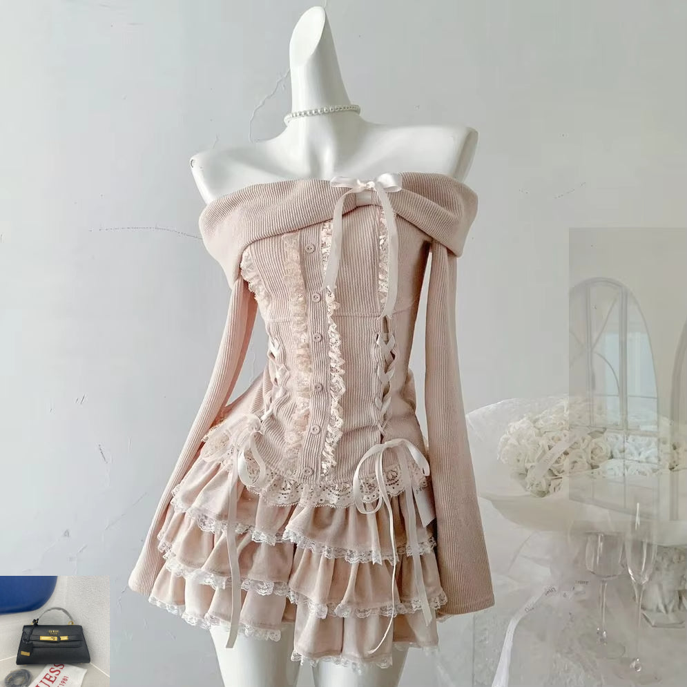 Sweet Korean High Street Draped Slash Neck Spliced SP021