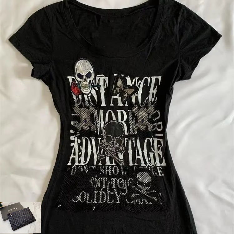 Y2k Clothes Punk Style Grunge Print Skinny Crop Top SA243