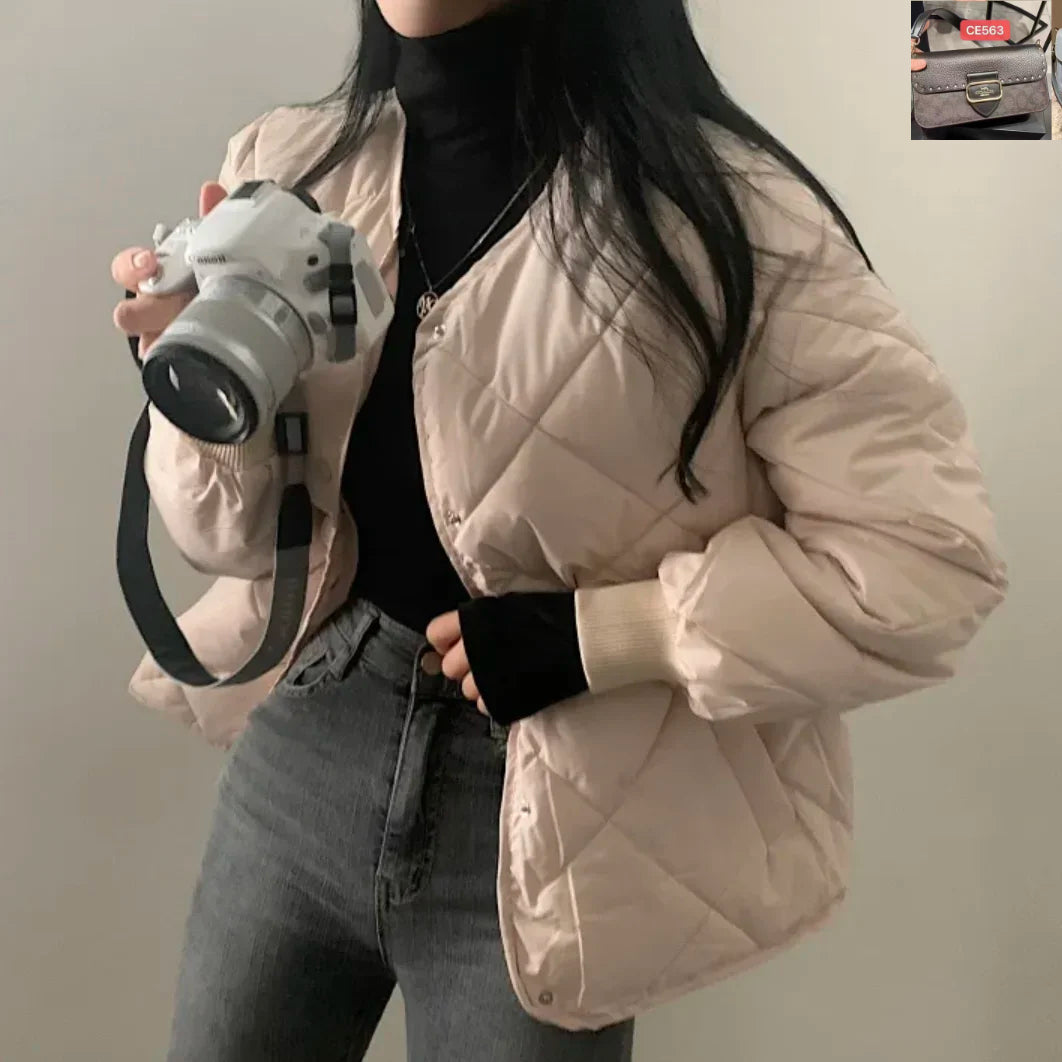 Plaid Down Jacket Small Solid Coat SA093