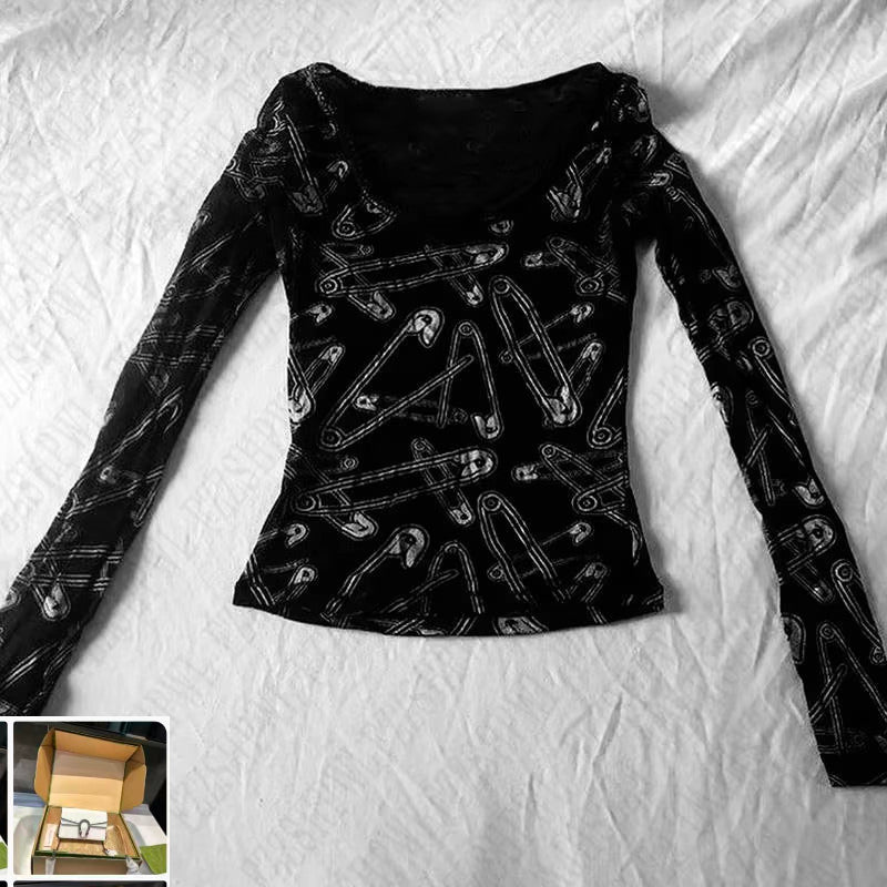 Printed Crew Neck T-Shirt Long Sleeve Top SA413