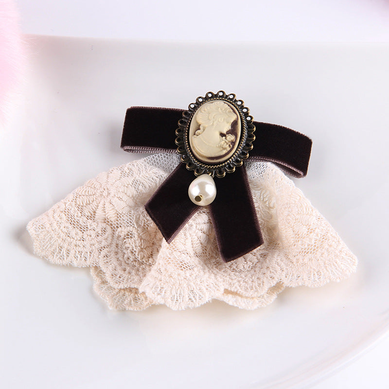 handmade lace pearl velvet sweater pin coat bow brooch 69A131
