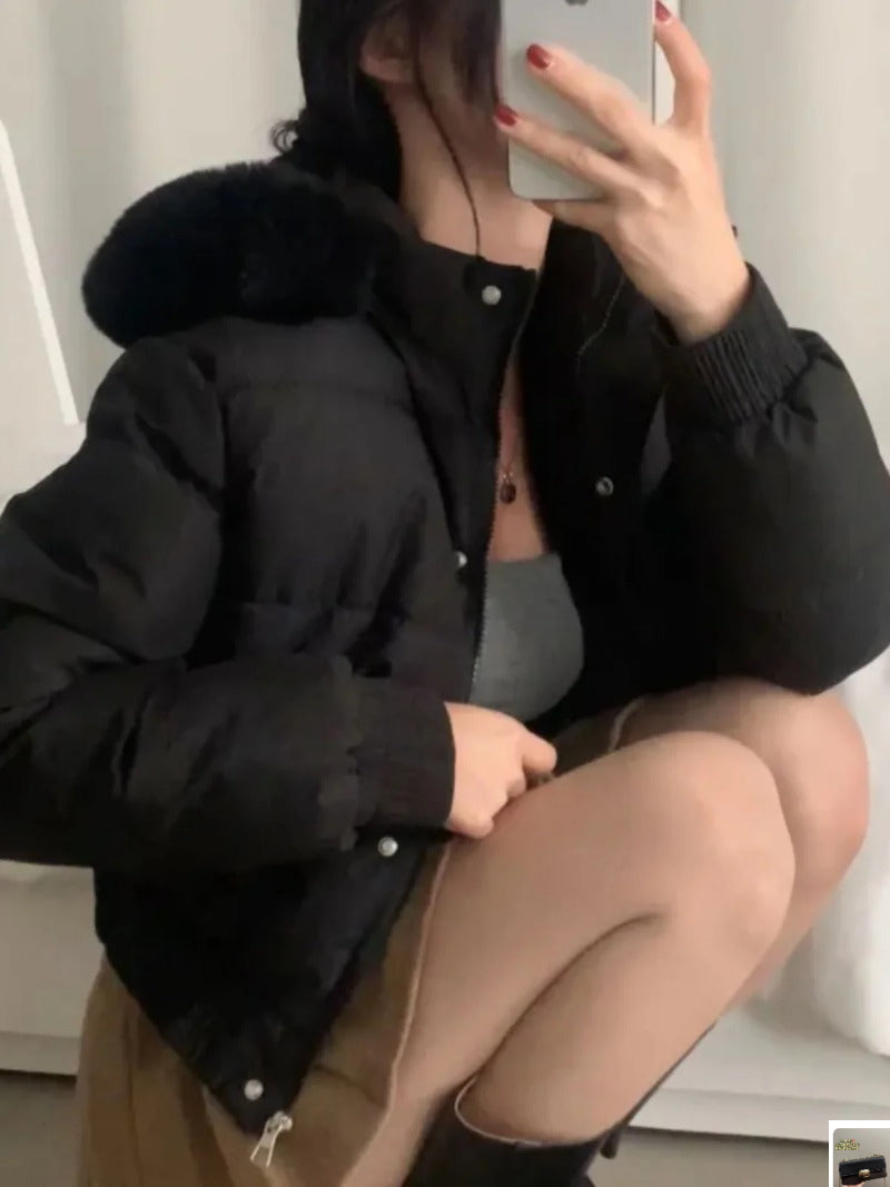 Thick Warm Fur Collar Abrigos Invierno Hooded Zipper Outerwears Winter 2024 New Woman Jacket Long Sleeve Chamarras Mujeres