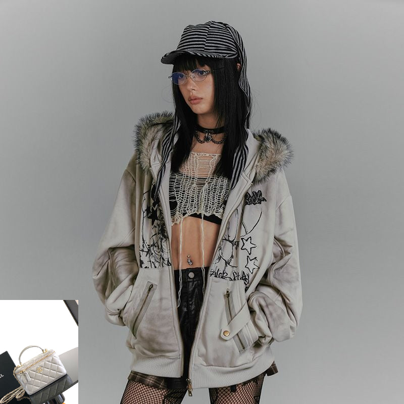 Hooded Sweater Jacket Gray SA427