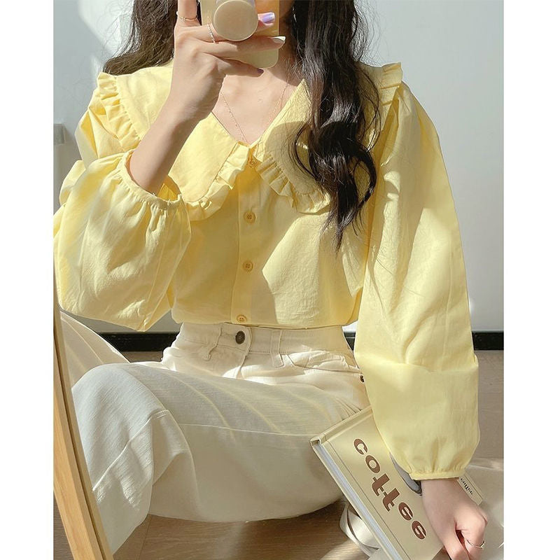 Milk Yellow Long-sleeved Shirt Woman 69A751