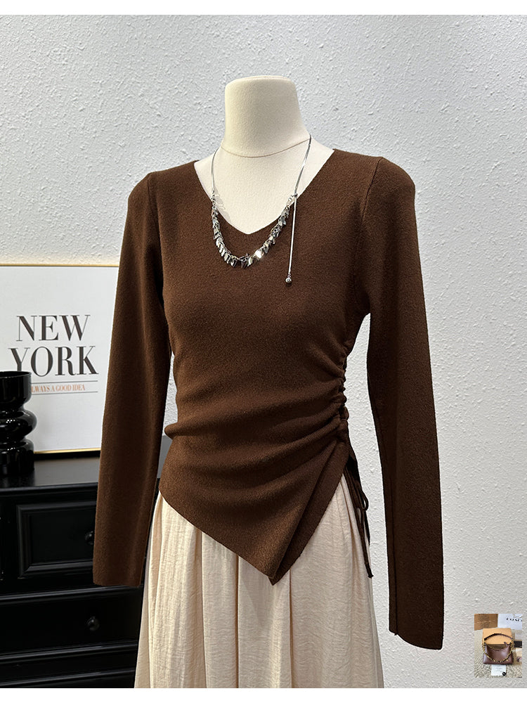 Drawstring Lace Up Irregular Solid Sweaters SA118/SA133