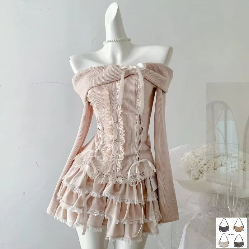 Sweet Korean High Street Draped Slash Neck Spliced SP021