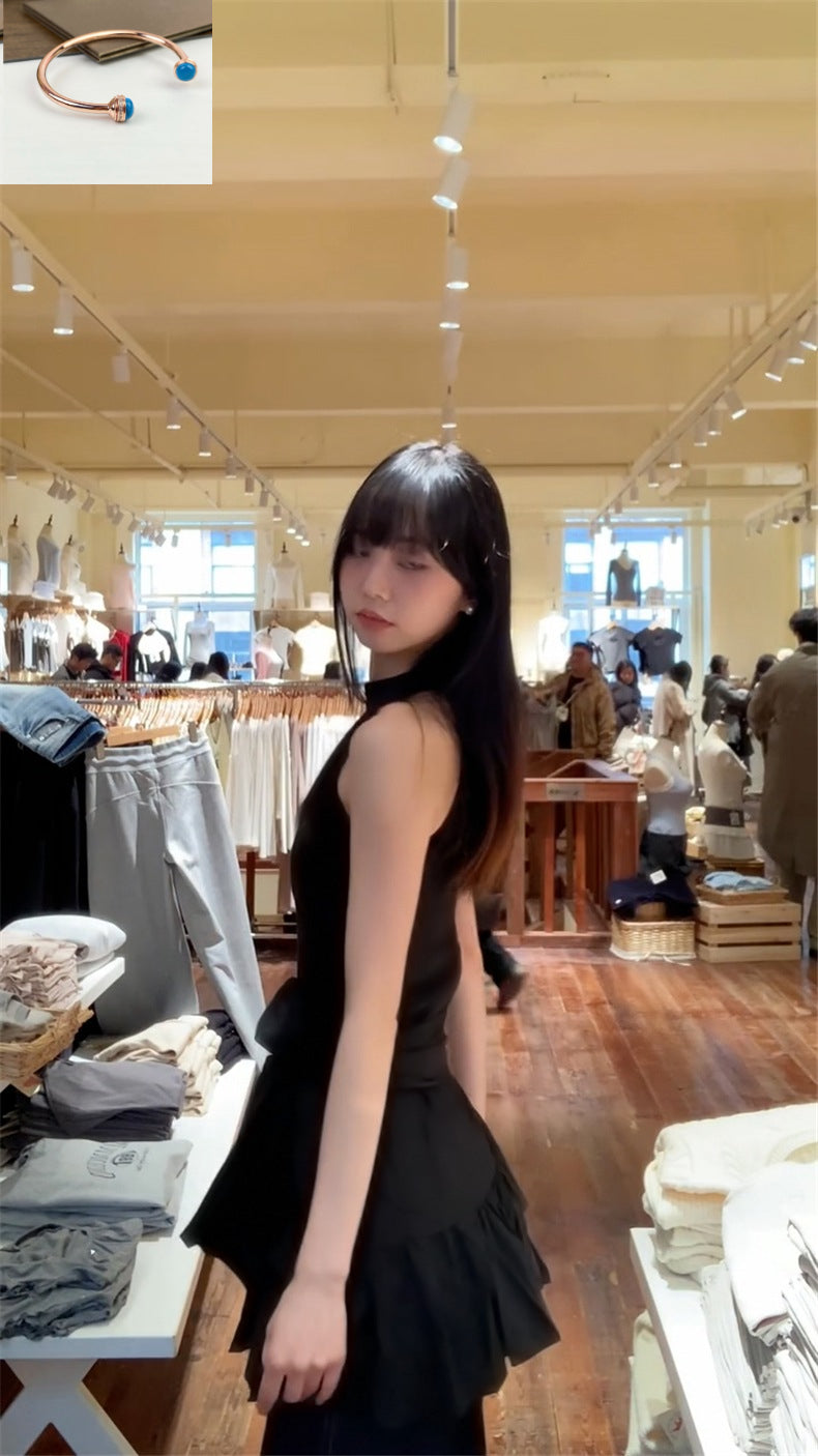 Bow Neck Black Dress SA371