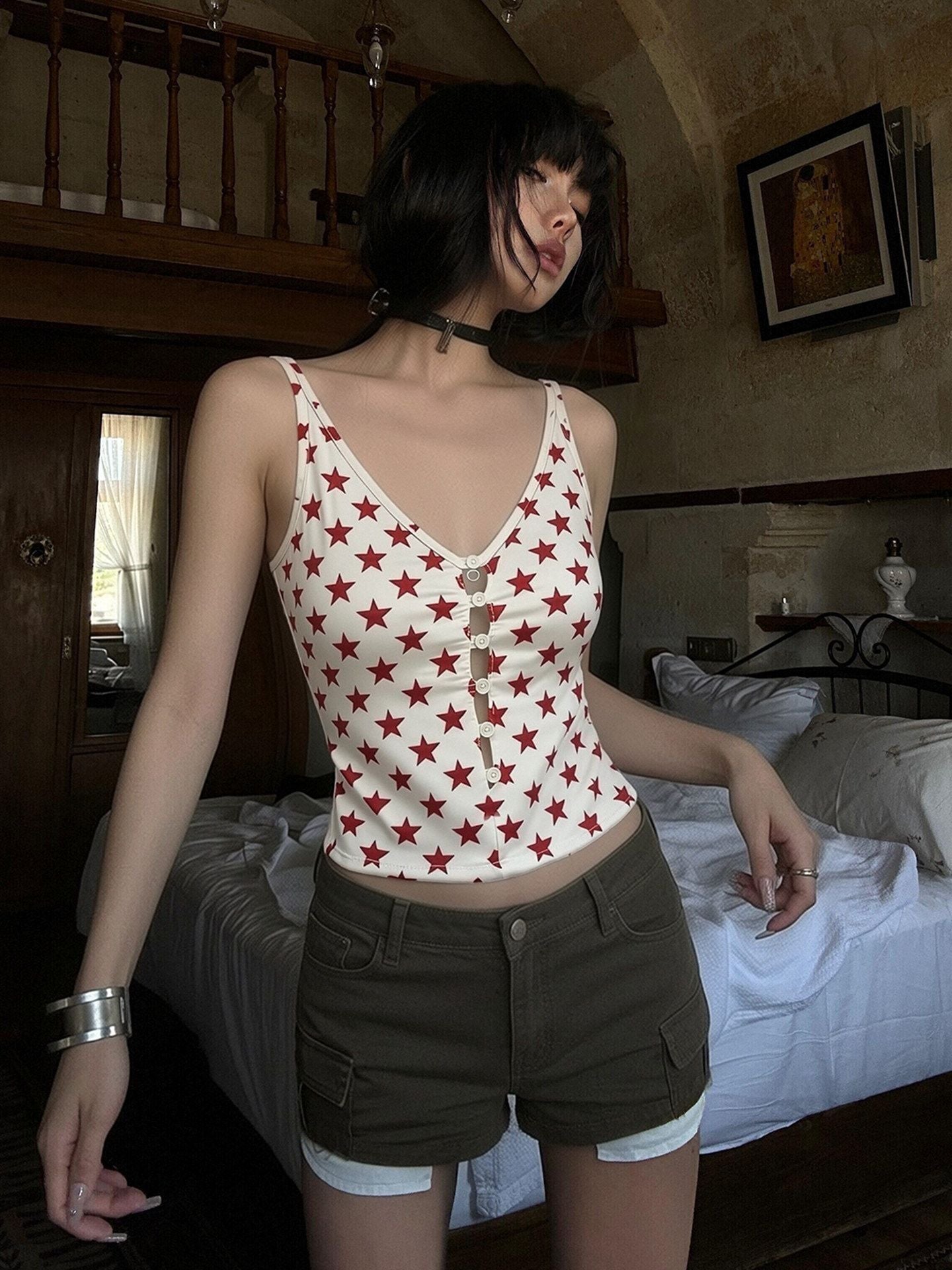 Star Print Sleeveless Suspender SA927