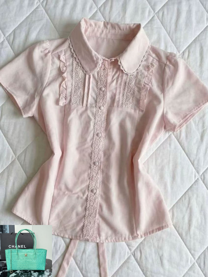Pink Lace Short-sleeved Shirt SA918