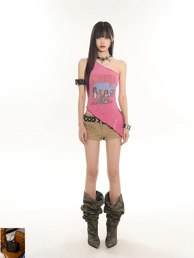 Sweet Rose Pink One Shoulder Vest SA282