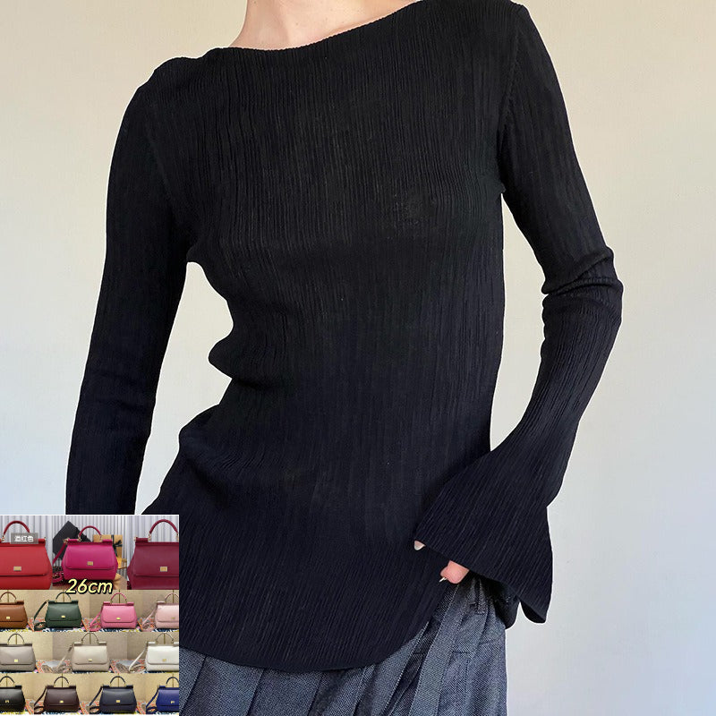 Solid Color Textured Knitted T-Shirt Women SA414