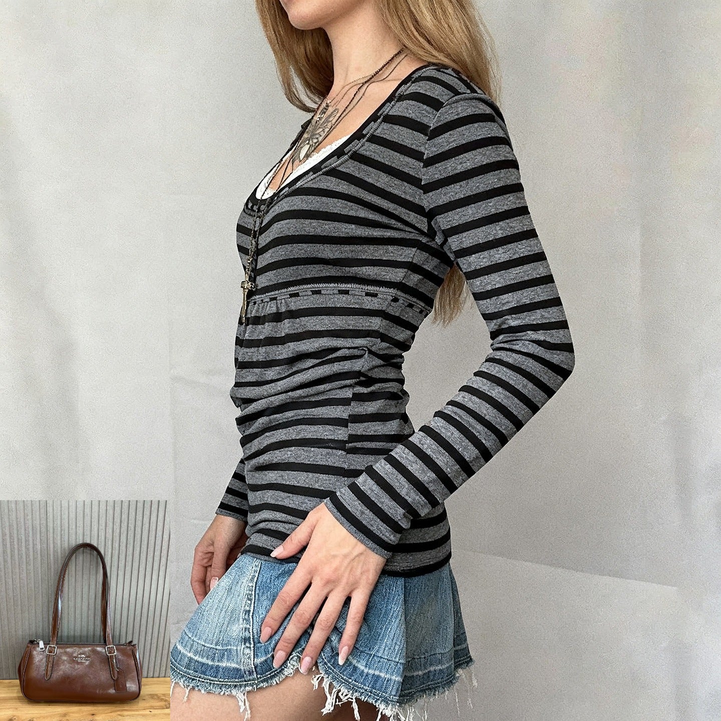 Fake Two-piece Long-sleeved Crew Neck T-shirt SA528