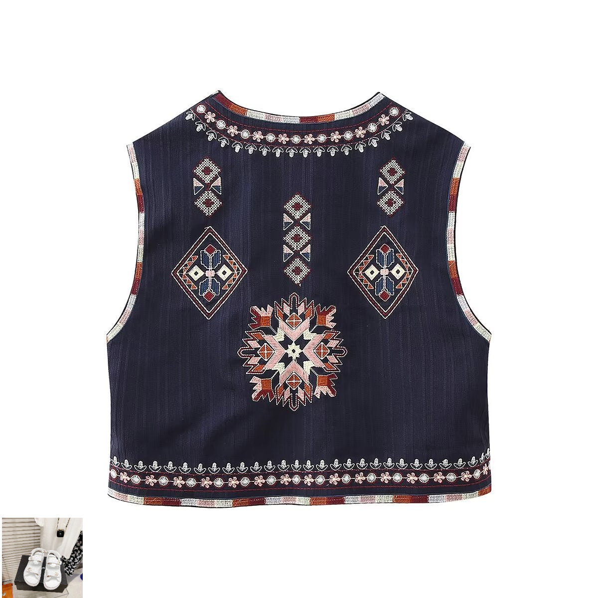 Embroidered Crew Neck Cardigan Fashion Short Vest SA333