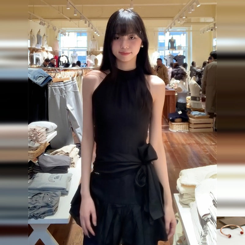 Bow Neck Black Dress SA371