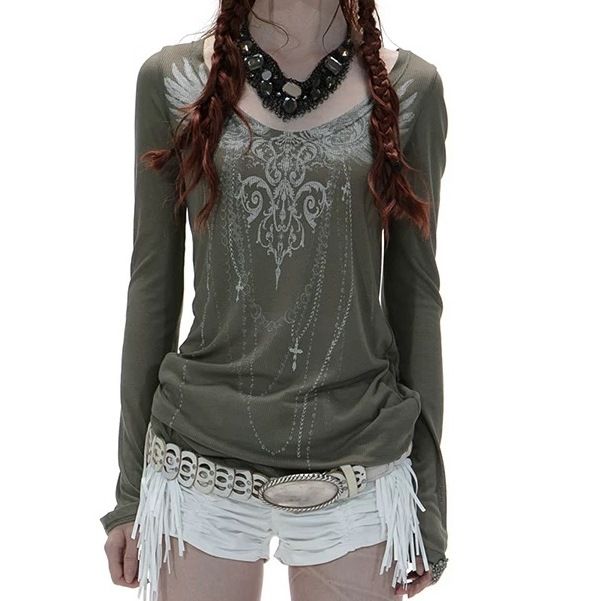 Printed Slim-fit Long Sleeve T-shirt SA816