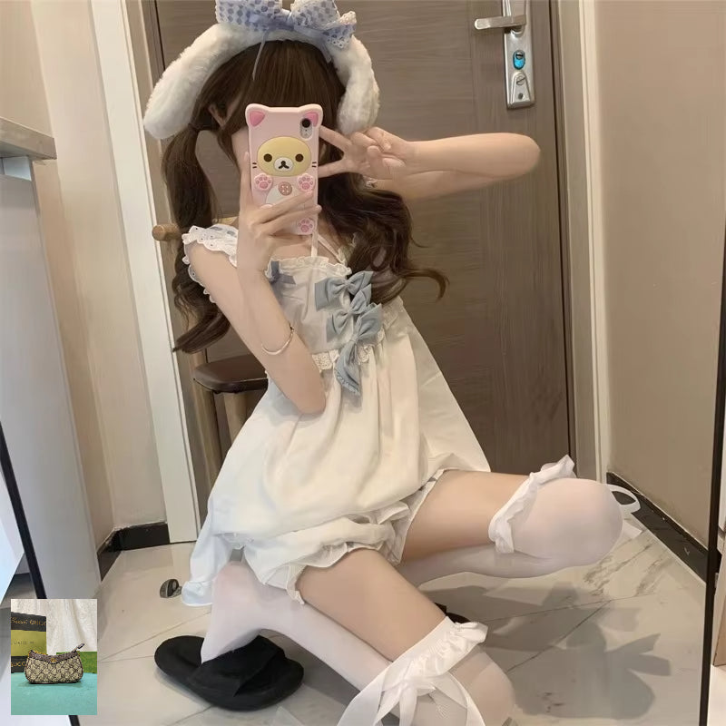 Japanese Soft Girl Strappy Bow Sling Top Shorts SA265