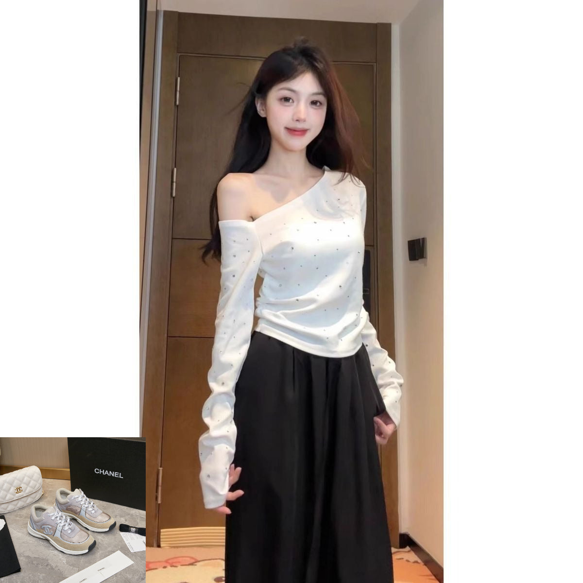Slant Neck Off-Shoulder Long Sleeve T-Shirt Women SA403