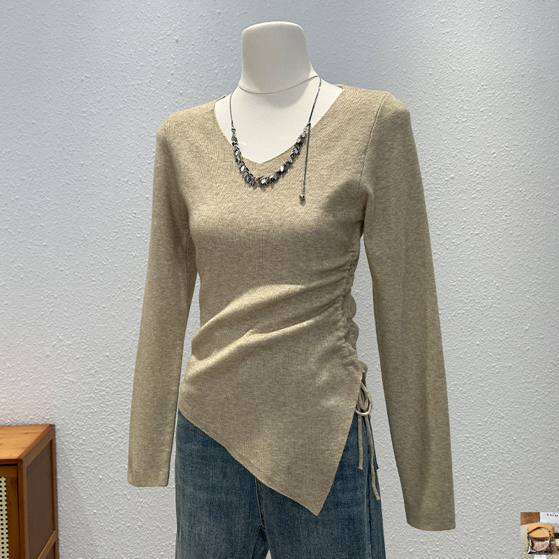 Drawstring Lace Up Irregular Solid Sweaters SA118/SA133