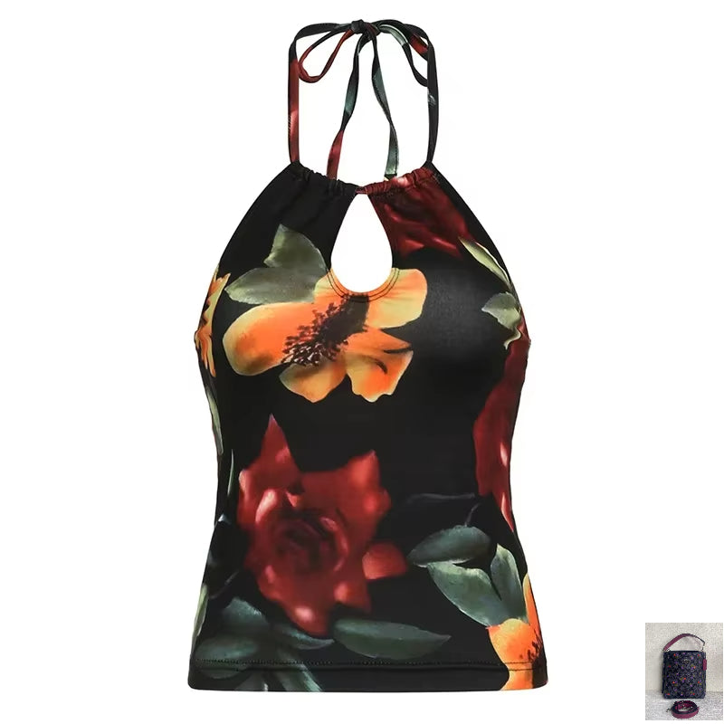 Flower Constrast Color Print Tank Tops SA197