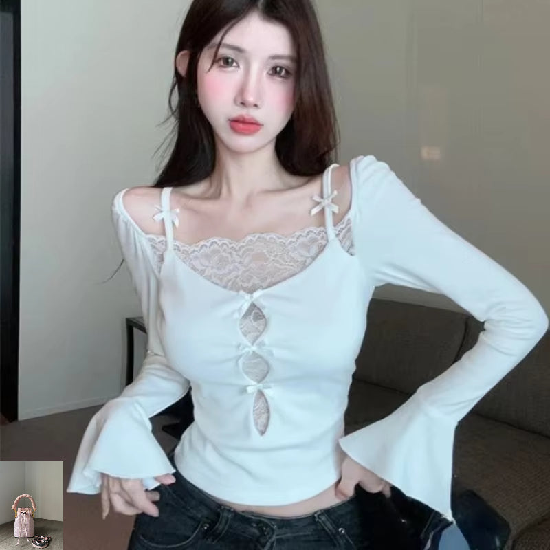 Lace Bow Ropa Mujer Fake Two Women Clothing Y2k SA268
