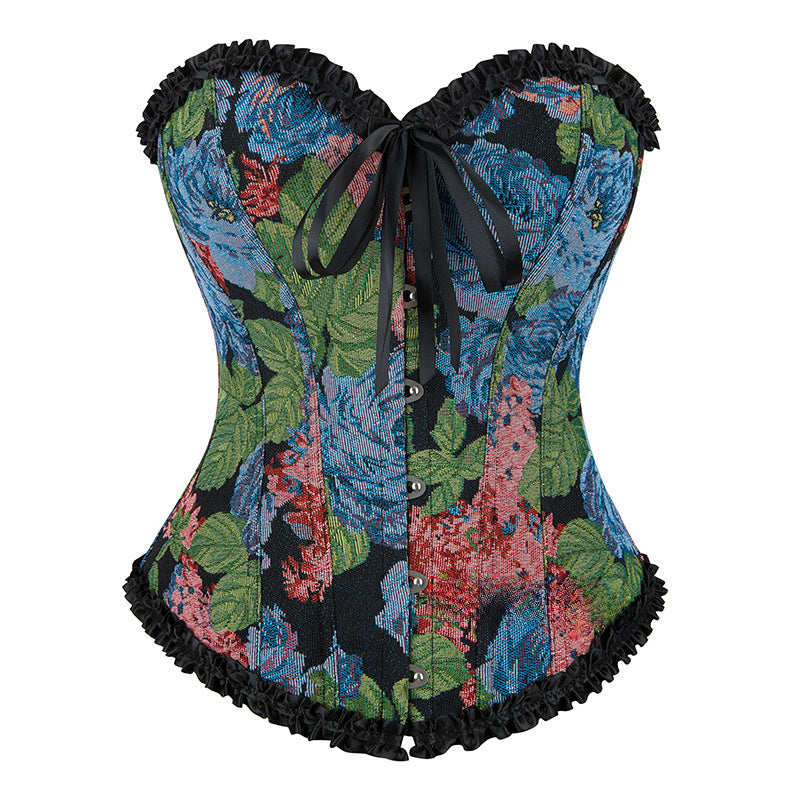 Oil Painting Pattern Lace Fishbone Top 69A666