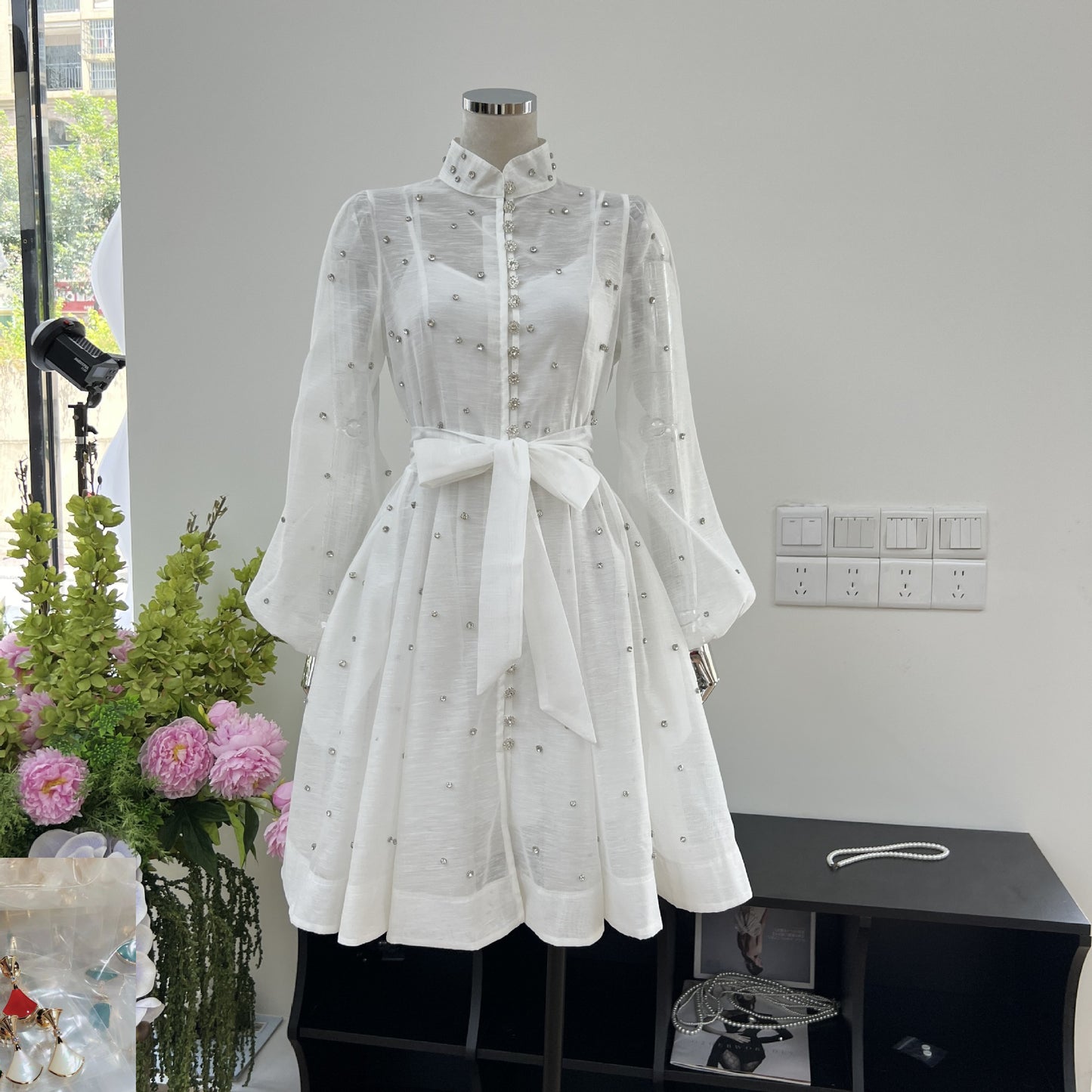 Bubble Long-sleeved Breasted Waist Dress SA368