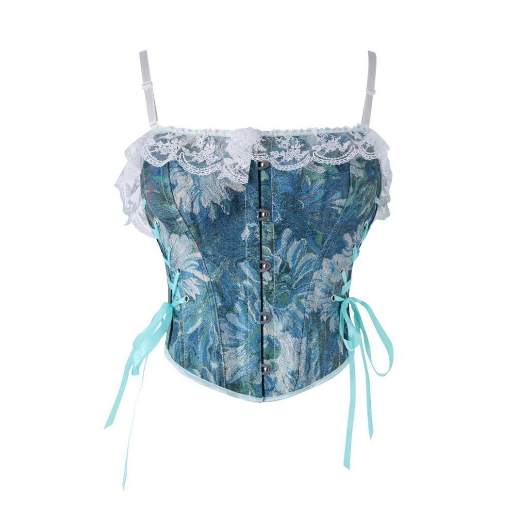 Blue Denim Rose Women Tube Top Corset Court Shapewear 69A630