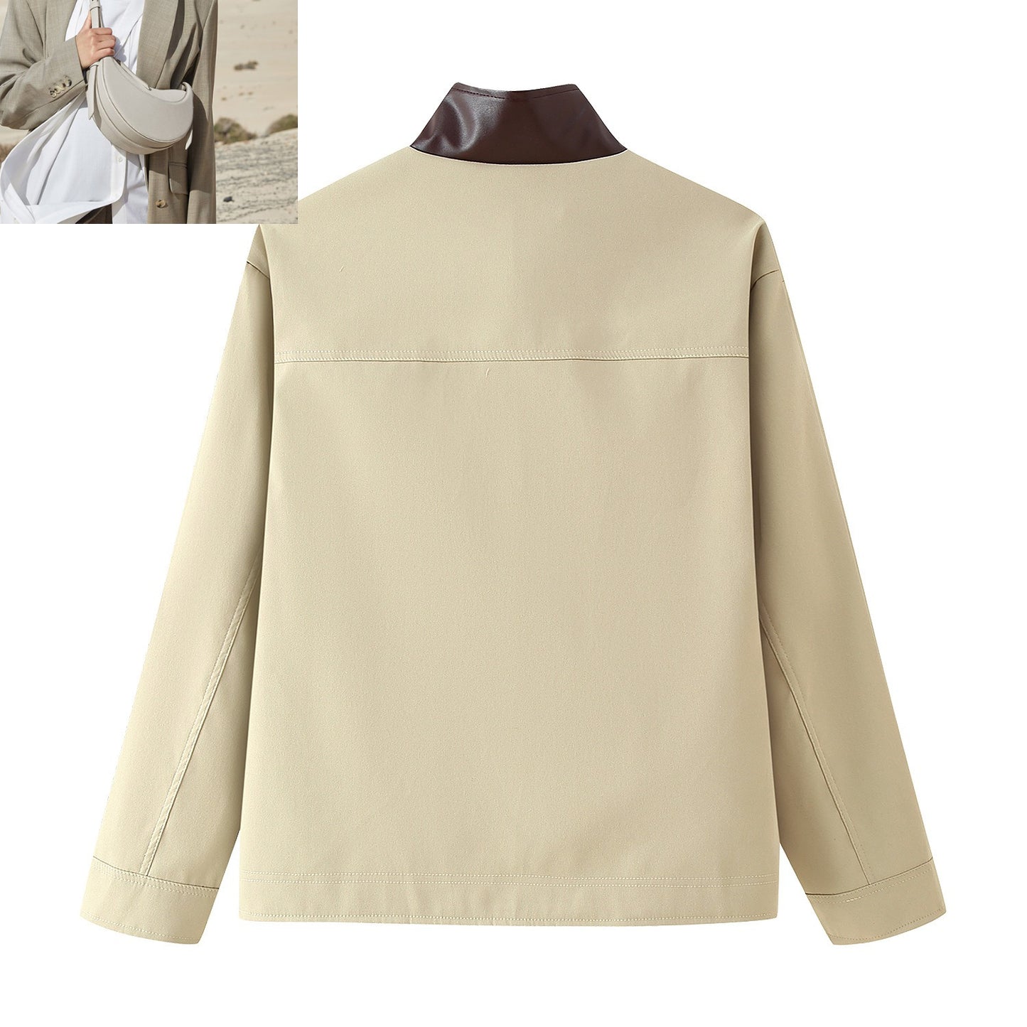 Color Matching Plaid Splicing Jacket Trench Coat SA424