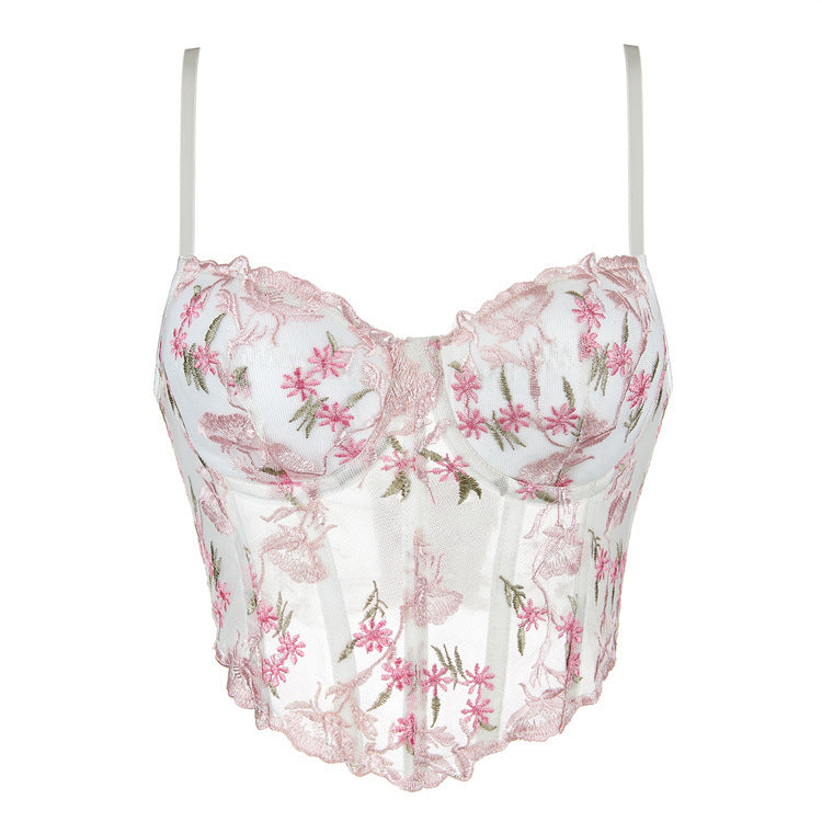 Blue Butterfly Corset Tube Top Gathering Court Fishbone Body Sculpting Sexy Top 69A631