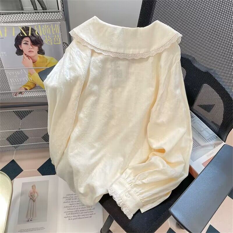 Doll Collar Lace Long Sleeve Shirt Women 69A750